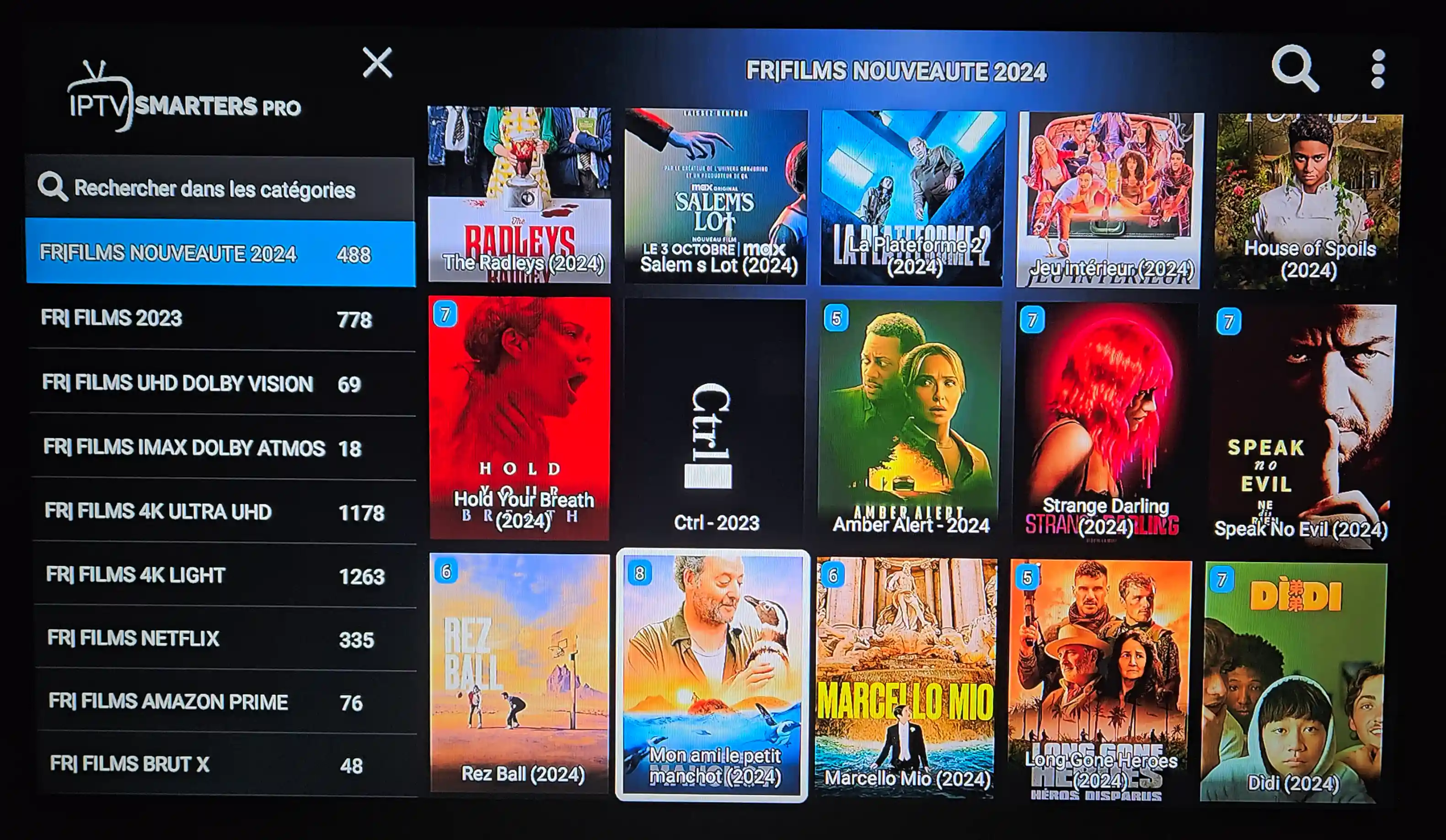 Interface Iron IPTV — Catégories